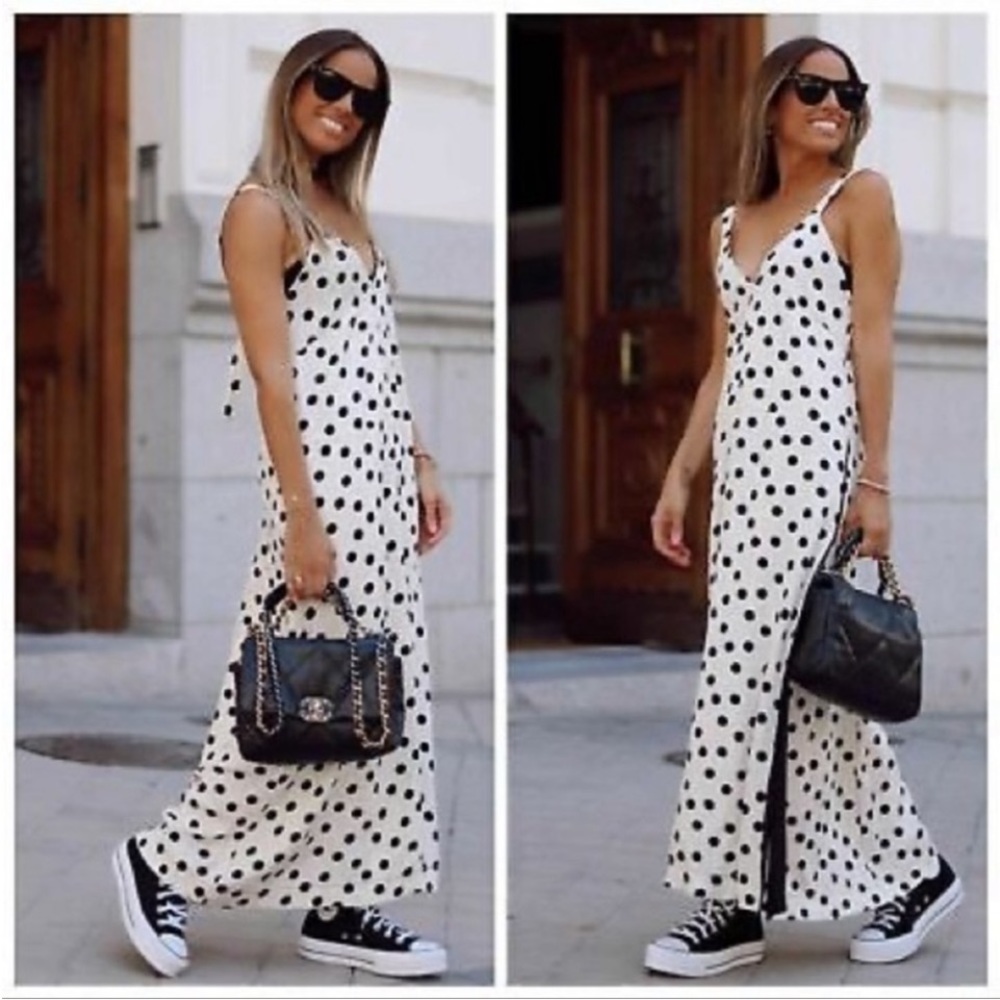 Zara White Polka Dot Midi Dress